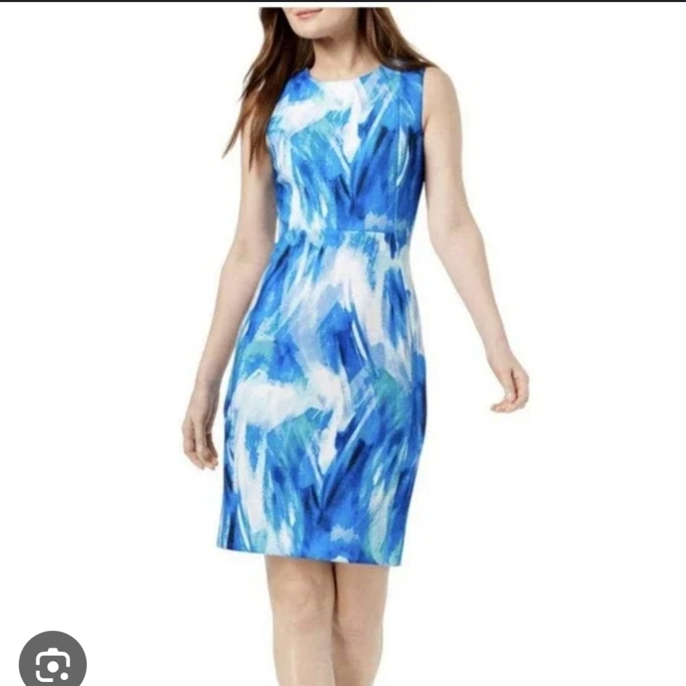Calvin Klein Blue and White Midi Dress